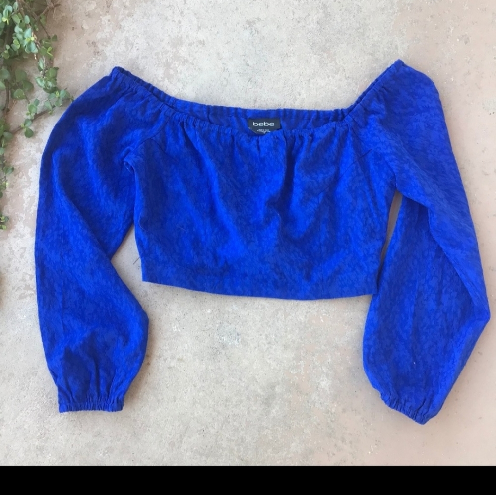 Blue Bebe off the shoulder long sleeve crop top with adjustable removable straps